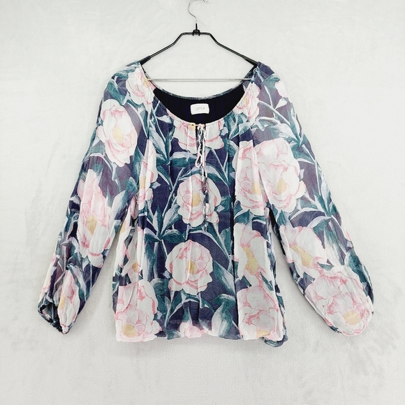 Cartoon Floral Loose Fit Long Sleeve Lightweight Blouse P1496 - Picture 1 of 9